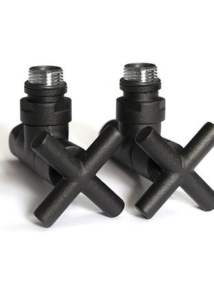 Кран кутовий для сушарок для рушників raftec premium 1/2x1/2, чорний муар, 2 шт.