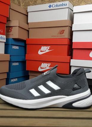 Чоловічі кросівки adidas slip-on lite flow тапкі мокасіни сліпони темно сірі