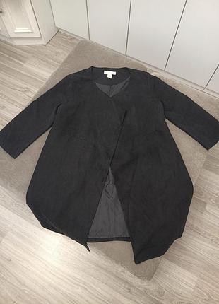 Черный удлиненный женский жакет под замшу от бренда h&amp;m, открытый кэжуал пиджак, без застежки, xs