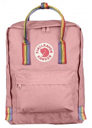 Рюкзак kanken канкен classic rainbow 16л розовый пудра с радужными полосатыми ручками