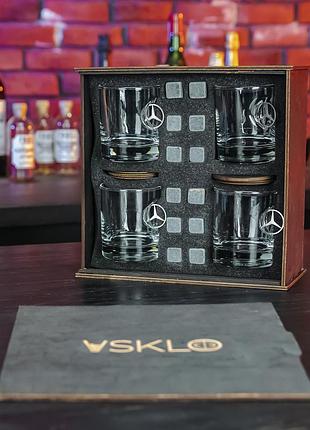Набор стаканов для виски vsklo 4 шт 310 мл со вставкой mercedes набор стаканов с камнями охлаждения