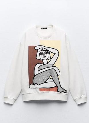 Світшот zara з арт-принтом та вишивкою (s)