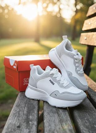 Женские весенние кроссовки puma/кожаные бело серые кроссовки пума
