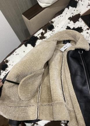 Дубленка куртка байкерская косуха с мехом stradivarius оригинал10 фото