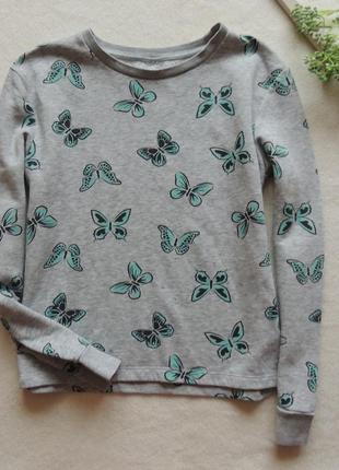 Серый свитшот с голубыми бабочками. 8/10 лет