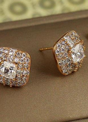 Сережки гвоздики xuping jewelry квадрат в камінцях 1,2 см золотисті
