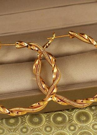 Сережки кільця хuping jewelry трос 4 см золотисті