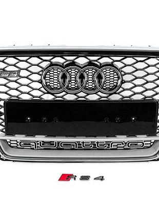 Передняя решетка с надписью quattro rs-style (2007-2011, черная) для ауди a4 b8