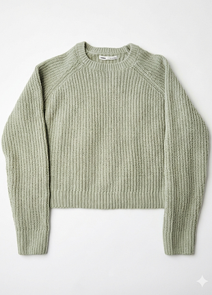 Укороченный вязаный женский свитер-реглан нежно зеленого цвета sinsay (cropped knit sweater)
