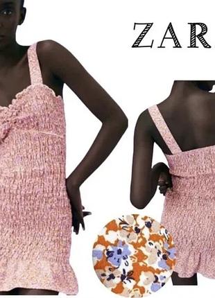 Мінісукня zara з квітковим принтом та еластичною текстурою «резинка»