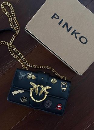 Pinko mini love bag one simply with enamel pin black [оригинальная коробка] 20х12.5х6.5