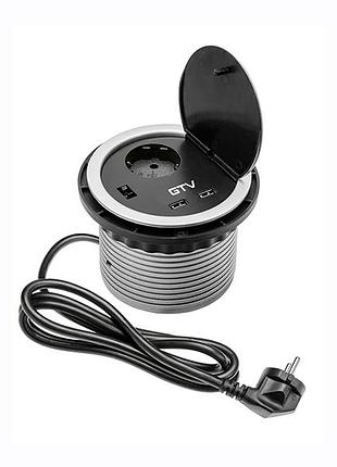 Подовжувач 1 розетка schuko зарядка usb 5v 2a провід 1,5м сірий gtv