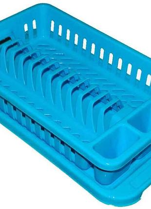 Сушарка пластикова для посуду з піддоном (12тар.) (блакитна) тм консенсус