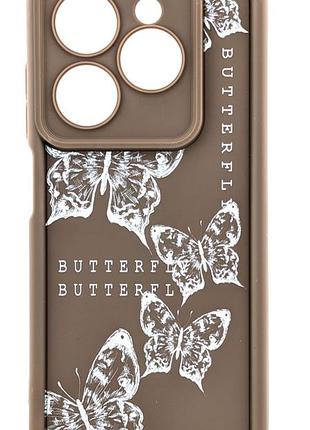 Чехол shock case print для infinix hot 40i (x6528b) бампер силиконовый коричневый рисунок бабочки