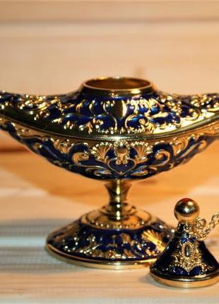 Бахурница "волшебная лампа алладина" золотая с синим3 фото