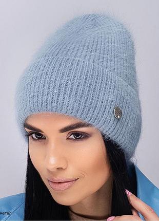 Женская шапка leks из ангоры на флисе "коктейль"