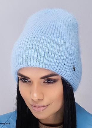 Женская шапка leks из ангоры на флисе "коктейль" облачный