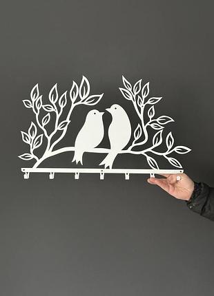 Вешалка для одежды и аксессуаров птички, 7 крючков, ширина основания для крючков 60см белый, 640