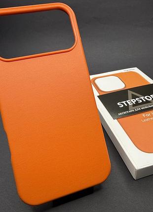 Чехол leather case для iphone 17 pro max 6.9 с magsafe без лого с анимацией под кожу с закрытым низом оранжевый