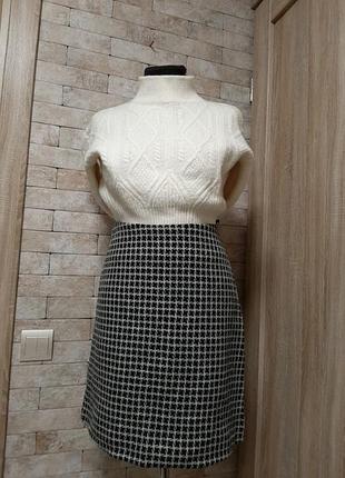 Юбка трапеция из шерсти  в принт  гусиная лапка