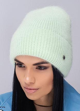 Женская шапка leks из ангоры на флисе "коктейль" мята