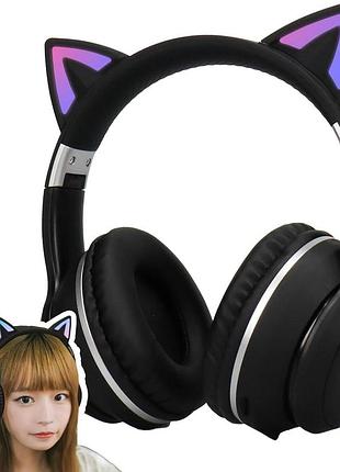 Беспроводные наушники cateye с кошачьими ушками и rgb подсветкой, bluetooth наушники с микрофоном чёрные