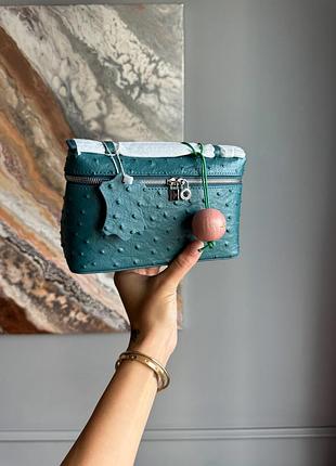 Loro piana extra pocket 20 in teal ostrich leather 20x11