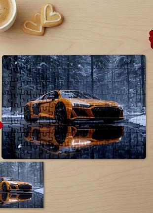 Пазл 20х29 (а4) с фото audi r8 на фоне зимнего пейзажа — персонализированный авто-пазл, подарок для автолюбителя, мужчины, парня