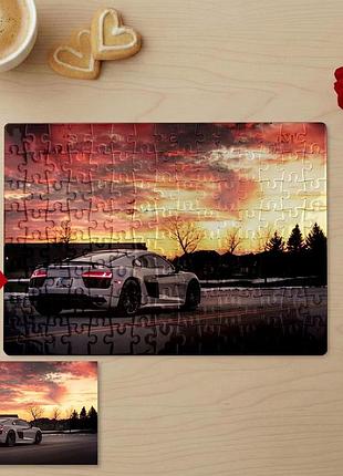 Пазл 15х21 (80 элементов) с фото audi r8 на фоне осеннего пейзажа — персонализированный авто-пазл, подарок мужчине, парню, автолюбителю