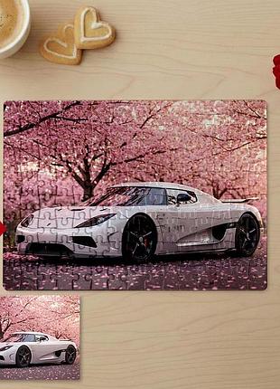 Пазли 15х21 (80 элементов) с фото koenigsegg на фоне цветущей сакуры — персонализированный авто-пазл. пазлы с индивидуальными фото