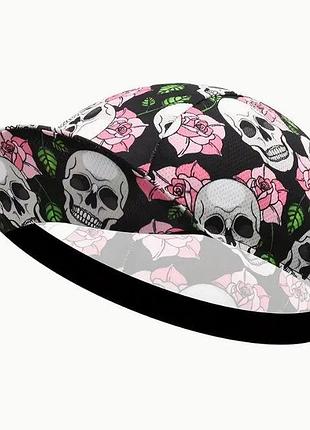 Спортивная вело кепка skulls in pink roses (53-57) м