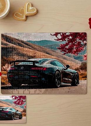 Пазл 20х29 (а4) с фото mercedes-amg gt на фоне цветущего пейзажа — персонализированный авто-пазл, подарок для автолюбителя