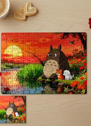 Пазл з аніме 15х21 (80 елементів) «мій сусід тоторо» / my neighbor totoro — totoro на заході сонця, studio ghibli, для підлітків і дорослих