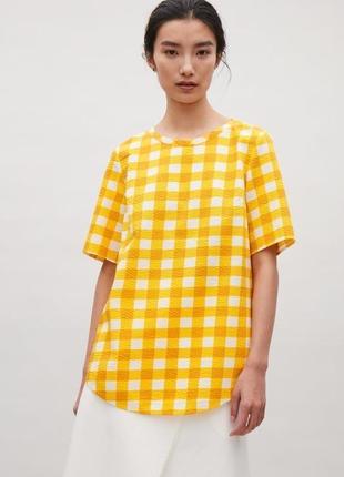 Cos блуза рубашка футболка в клеточку желтая хлопок zara mango4 фото