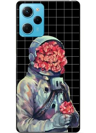 Силиконовый чехол бампер для xiaomi redmi note 12 pro speed edition с рисунком скафандр цветы