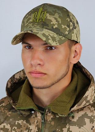 Кепка всу пиксель с гербом, бейсболка тактическая армейская камуфляжная военная, с зd тризубом xl / 59-60