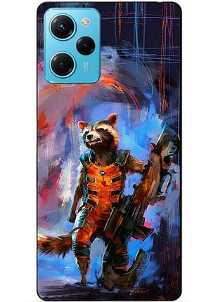 Силиконовый чехол бампер для xiaomi redmi note 12 pro speed edition с рисунком енот ракета стражи галактики