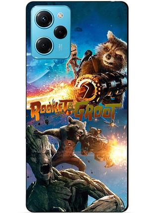 Силиконовый чехол бампер для xiaomi redmi note 12 pro speed edition rocket groot ракета грут стражи галактики