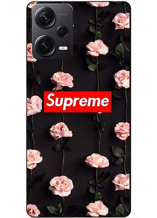 Силиконовый бампер чехол для xiaomi redmi note 12 pro plus с рисунком суприм на розах