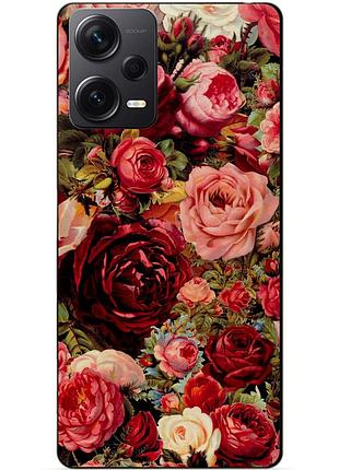 Силиконовый бампер чехол для xiaomi redmi note 12 pro plus с рисунком красные розы