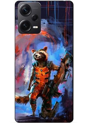 Силиконовый бампер чехол для xiaomi redmi note 12 pro plus с рисунком реактивный енот стражи галакти