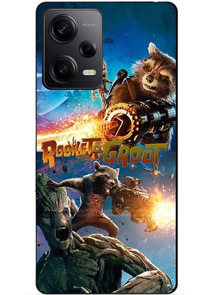 Силиконовый чехол бампер для xiaomi redmi note 12 pro 5g rocket groot ракета грут стражи галактики