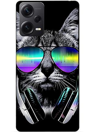 Силиконовый бампер чехол для xiaomi redmi note 12 pro plus с рисунком кот в очках