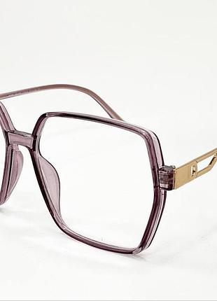 Корректирующие очки для зрения женские квадраты обзорные в пластиковой легкой оправе с тоненькими дужками сиреневый, +3.5
