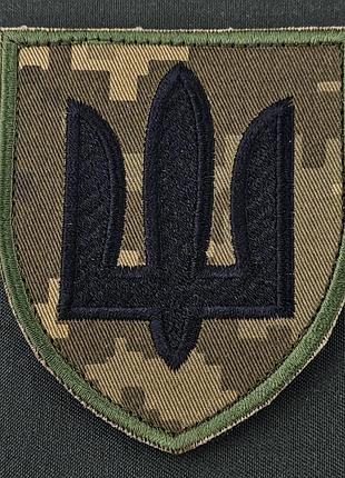Шеврон инженерных войск всу (патч) на липучке, нашивка тризуб чёрный піксель-олива