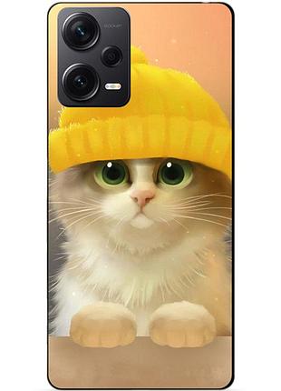 Силиконовый бампер чехол для xiaomi redmi note 12 pro plus с рисунком котик в шапке