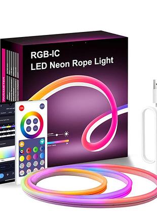 Лента умная гибкая led neon rgb неоновая 5 метров от usb управления цветами режимами из телефона