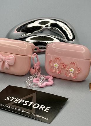 Чехол для apple airpods 3 pro бантик с карабином-брелоком с объемным рисунком противоударный