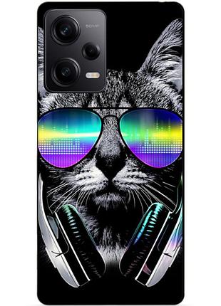 Силиконовый чехол бампер для xiaomi redmi note 12 pro 5g с рисунком музыкальный кот