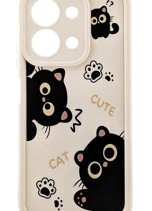 Чохол shock case print для poco c85 4g global (код моделі 25078pc3eg) бампер силіконовий бежевий з малюнком котики